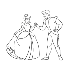 Dibujo Fácil de Cenicienta Bailando con el Príncipe