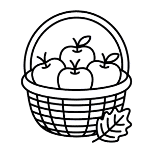 Dibujo Fácil de Cesta de Manzanas de Otoño