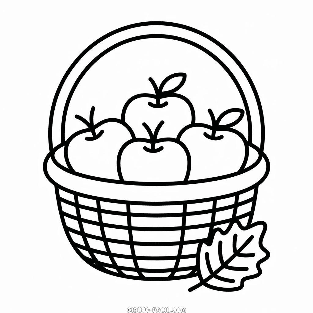 Dibujo Fácil de Cesta de Manzanas de Otoño