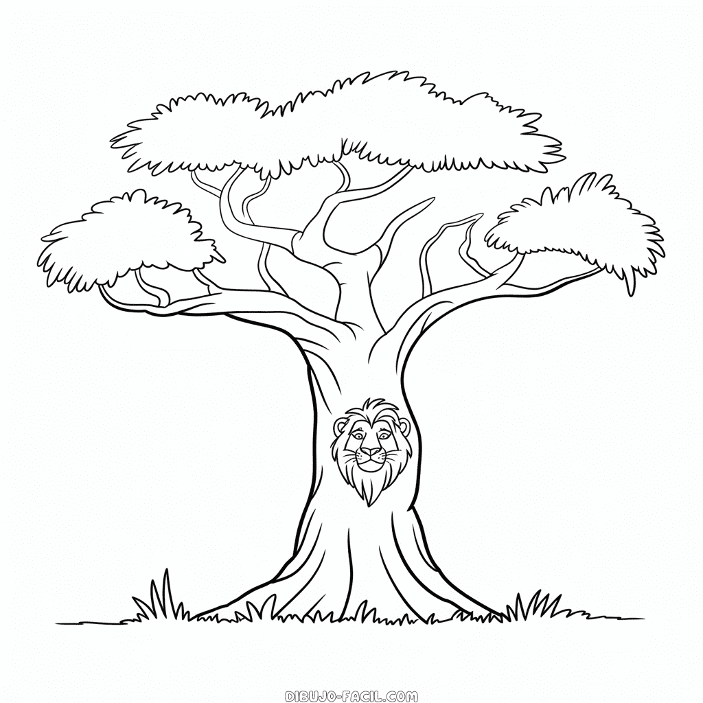 Dibujo Fácil de El Árbol del Rey León
