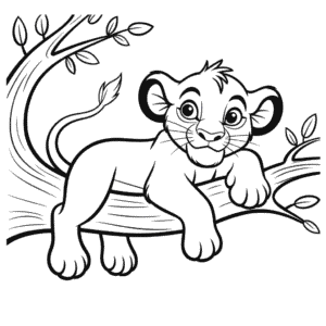 Dibujo Fácil de El Rey León Simba en el Árbol