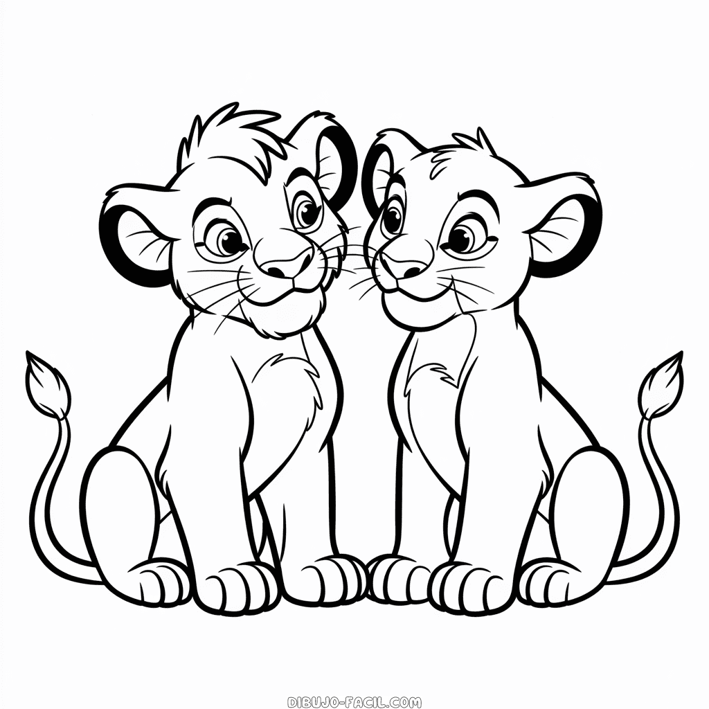 Dibujo Fácil de El Rey León Simba y Nala