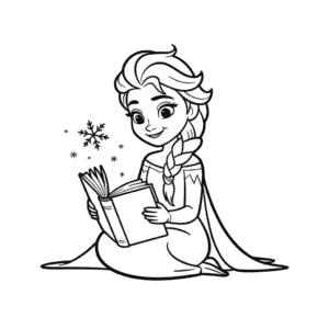 Dibujo Fácil de Elsa Leyendo un Libro