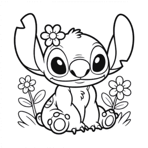 Dibujo Fácil de Encantador Stitch y Flores