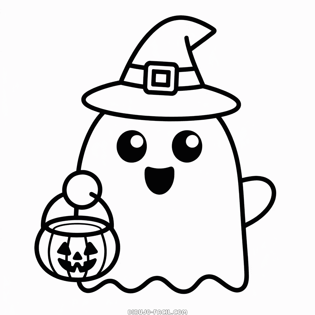 Dibujo Fácil de Fantasma Feliz de Halloween