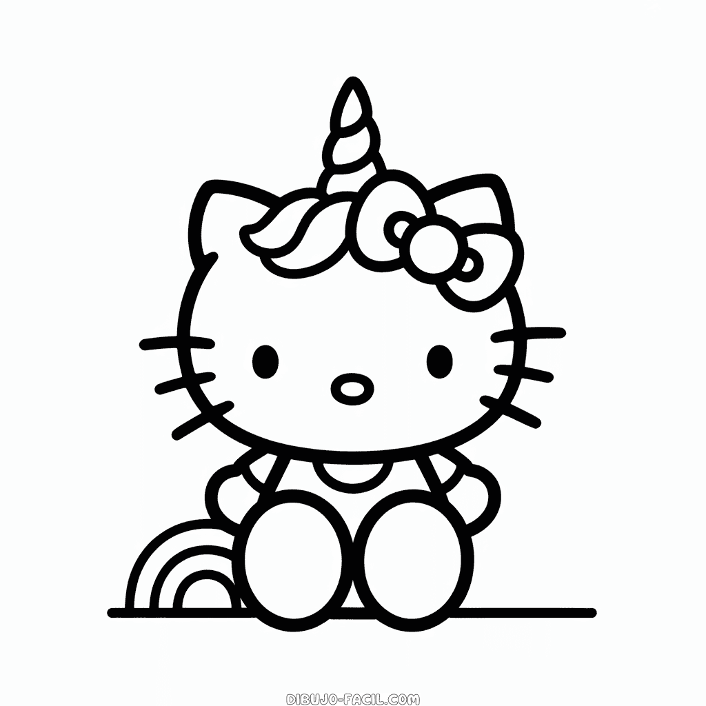 Dibujo Fácil de Hello Kitty en Disfraz de Unicornio