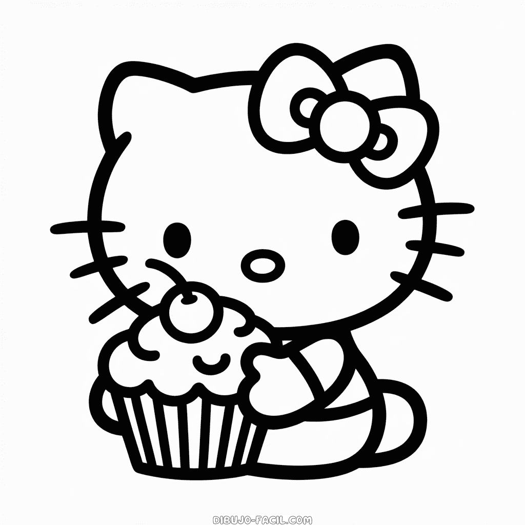 Dibujo Fácil de Hello Kitty y Cupcake