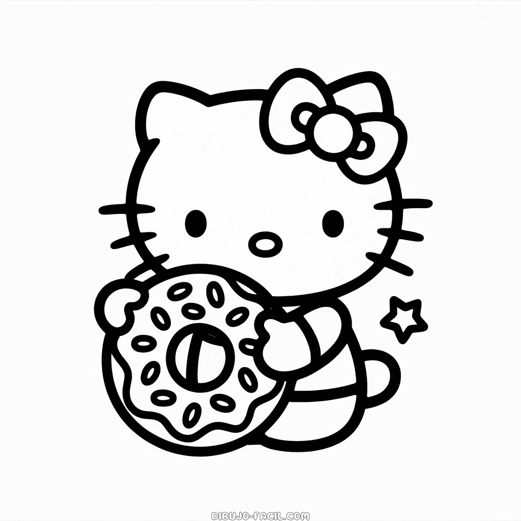 Dibujo Fácil de Hello Kitty y Donut