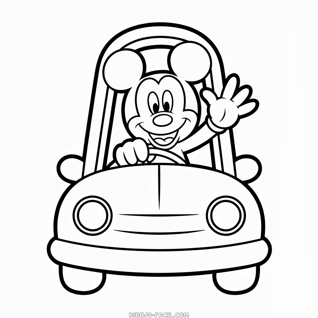 Dibujo Fácil de Mickey en Coche