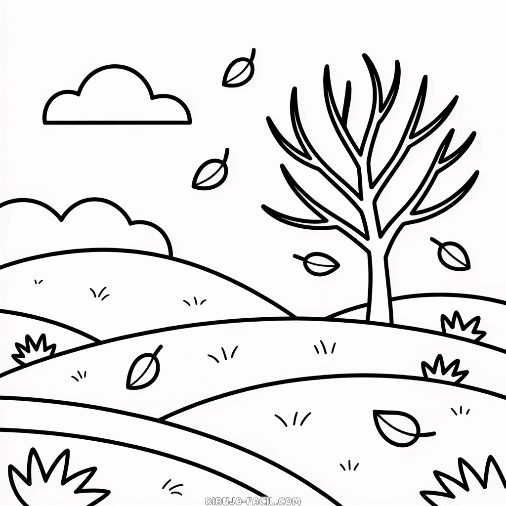 Dibujo Fácil de Paisaje de Otoño