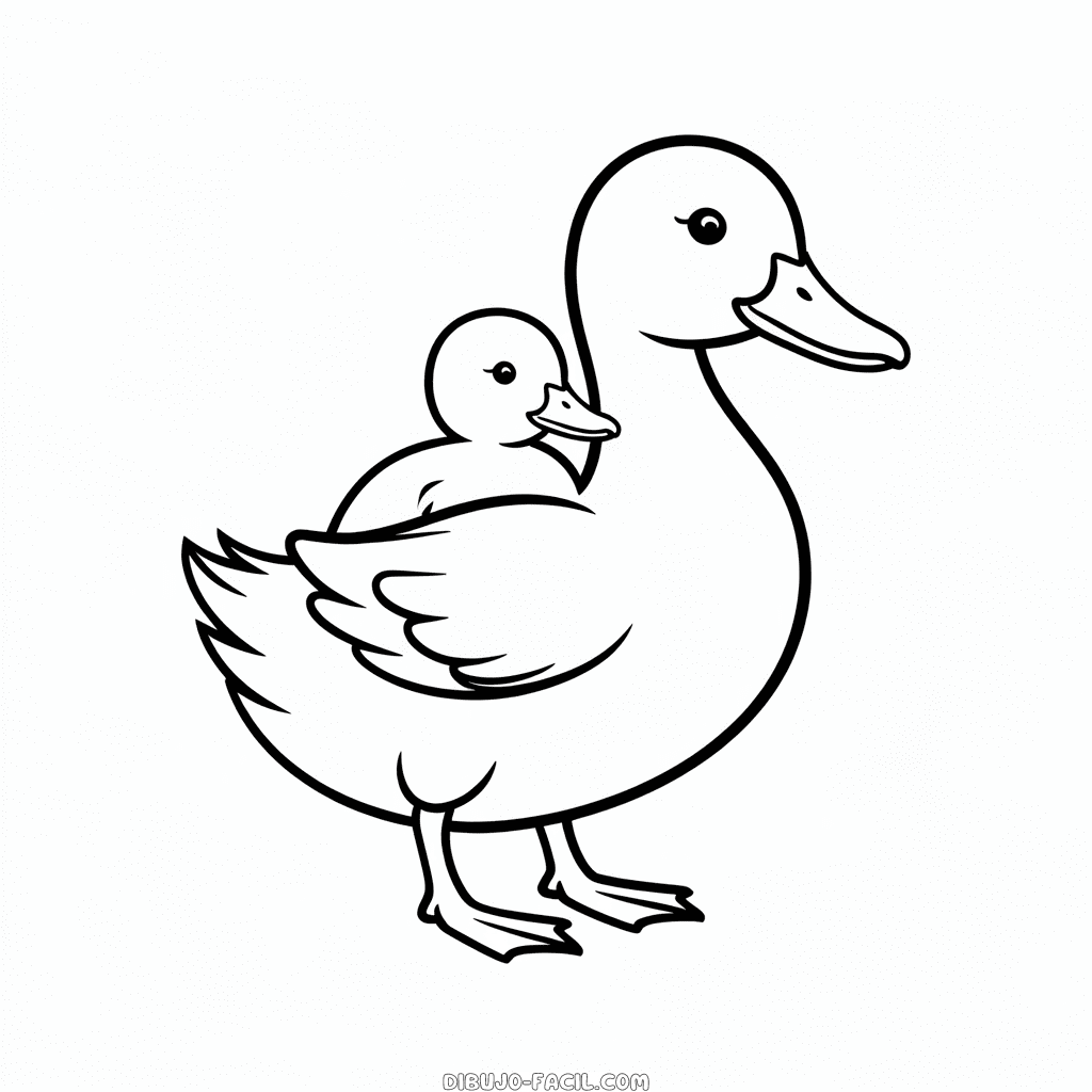 Dibujo Fácil de Pato Cargando Bebé