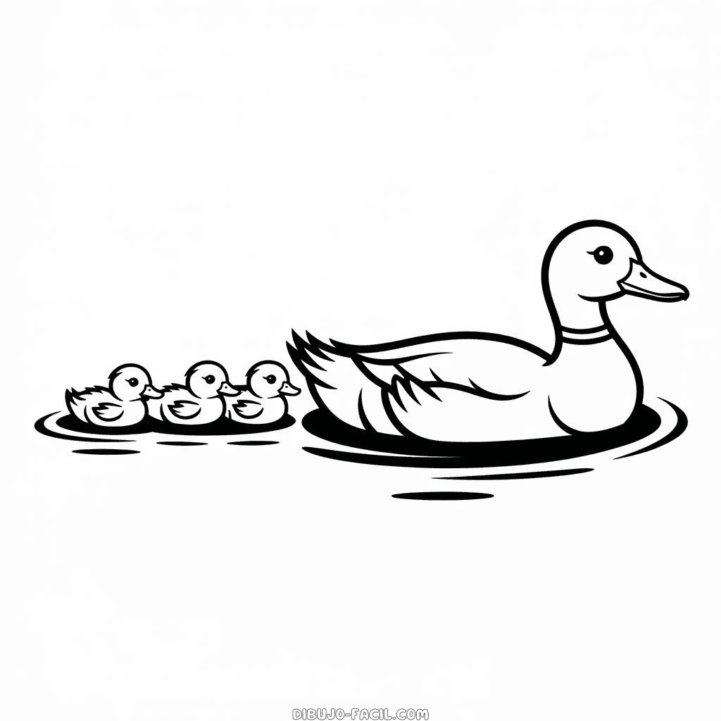 Dibujo Fácil de Pato y Patitos