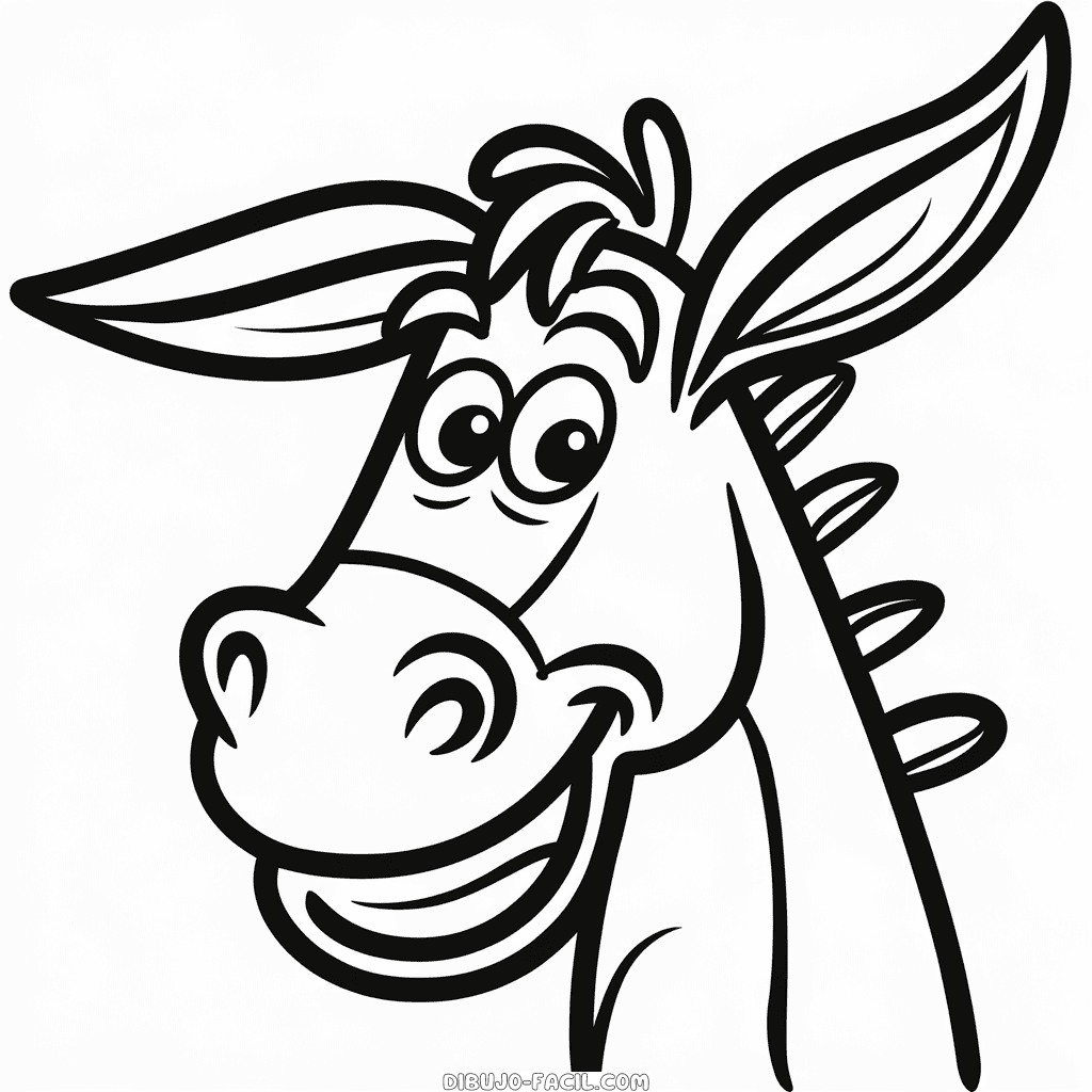 Dibujo Fácil de Rostro de Burro de Dibujos Animados