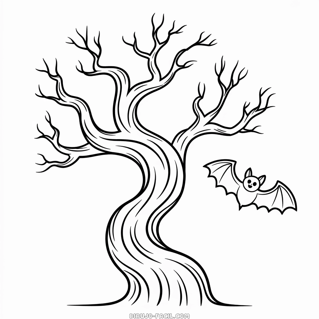 Dibujo Fácil de Árbol Espeluznante Halloween