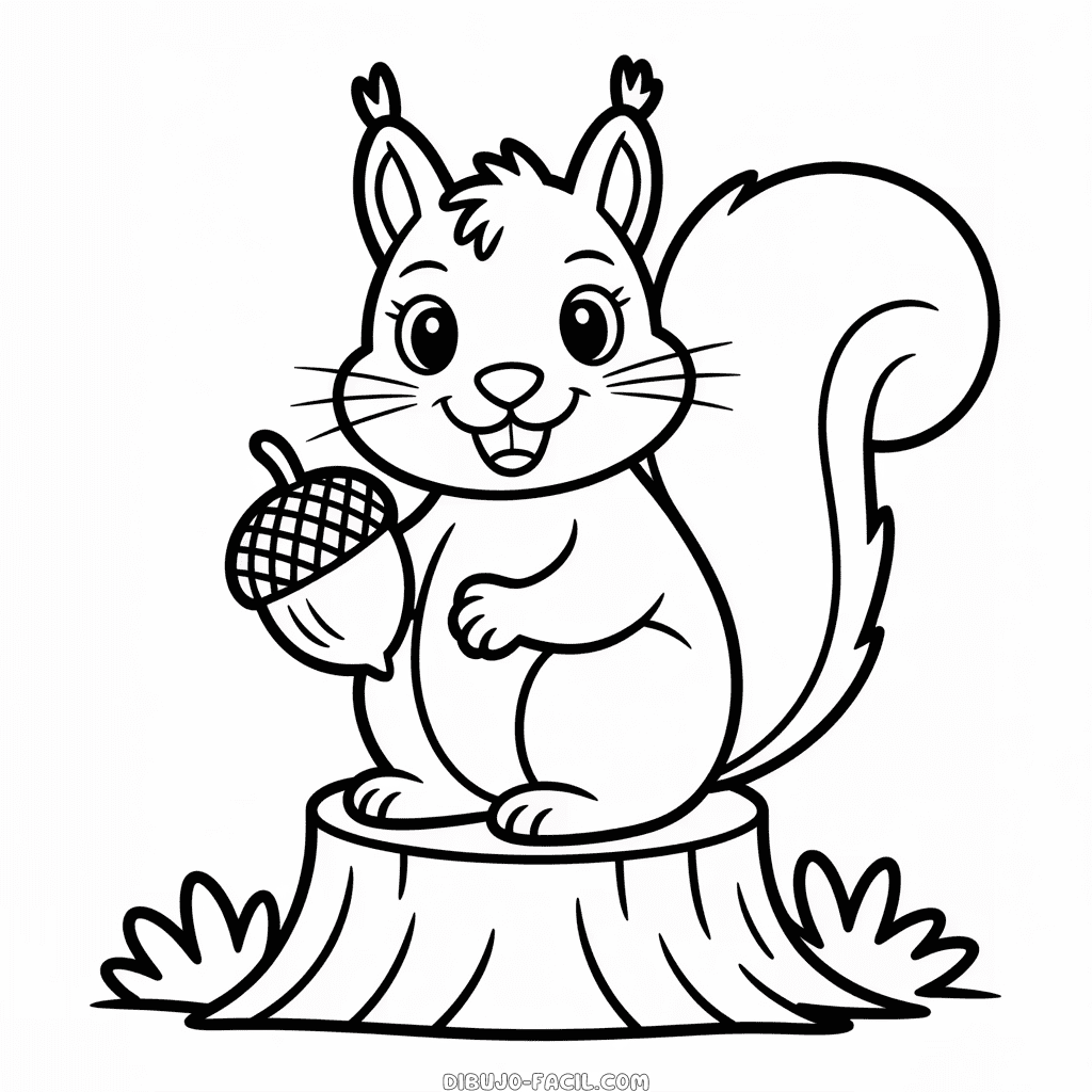 Dibujo Fácil de Ardilla en Otoño