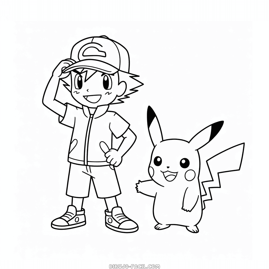 Dibujo Fácil de Ash Ketchum y Pikachu