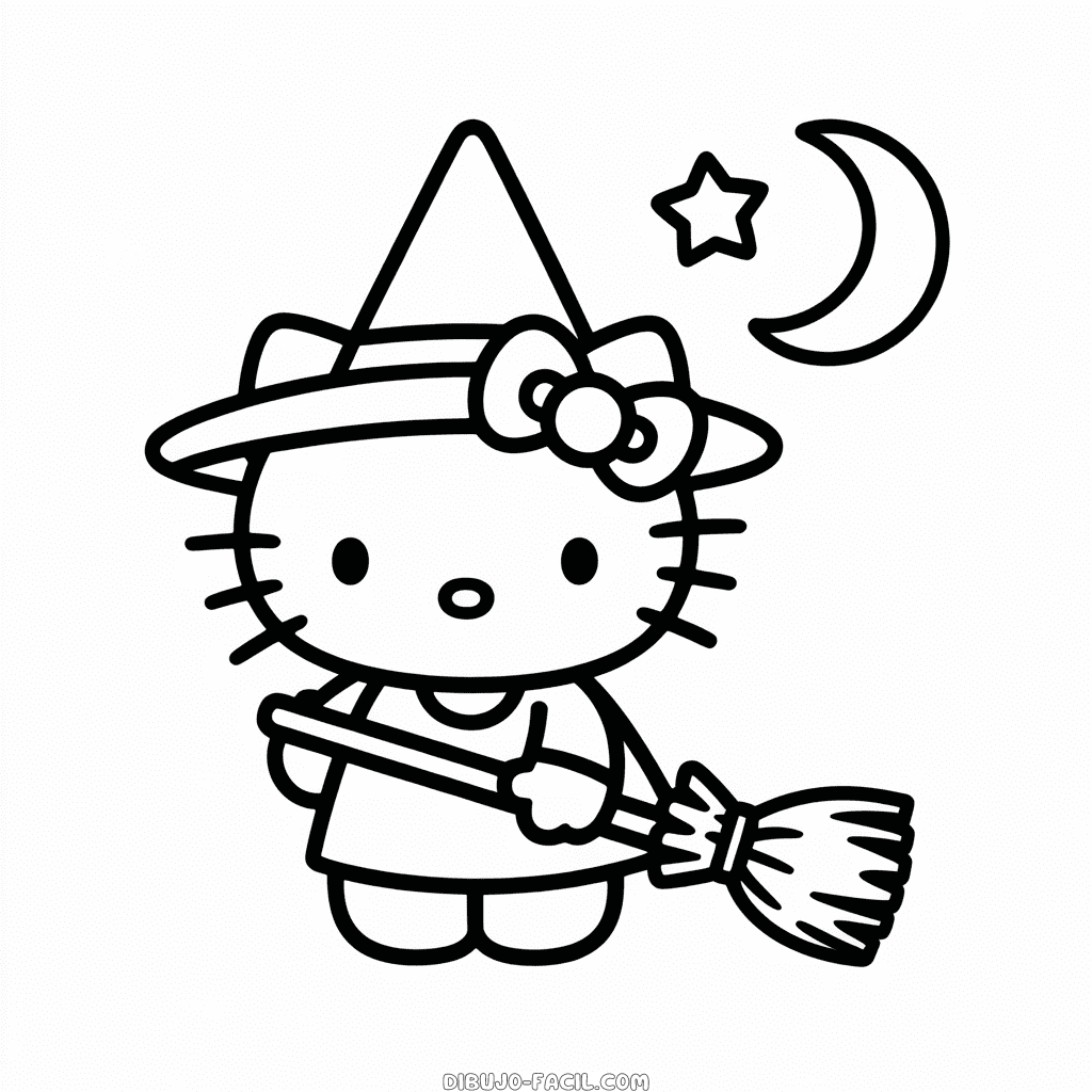 Dibujo Fácil de Bruja Hello Kitty