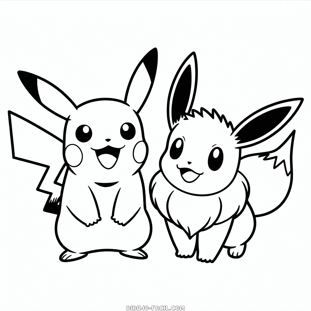Dibujo Fácil de Eevee y Pikachu
