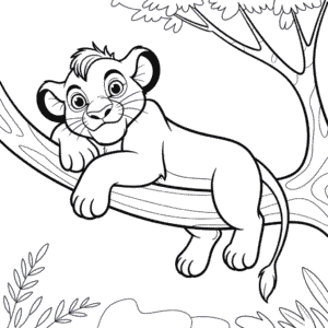 Dibujo Fácil de El Rey León Simba en un Árbol