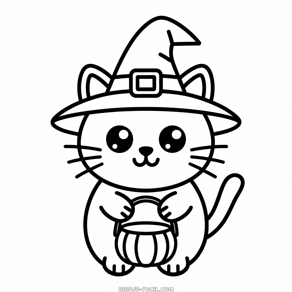 Dibujo Fácil de Gato Halloween Bonito