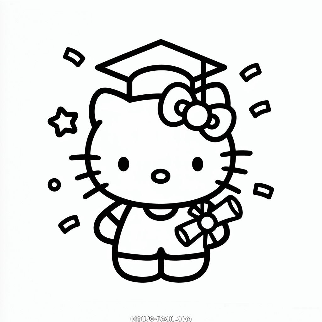 Dibujo Fácil de Graduación de Hello Kitty