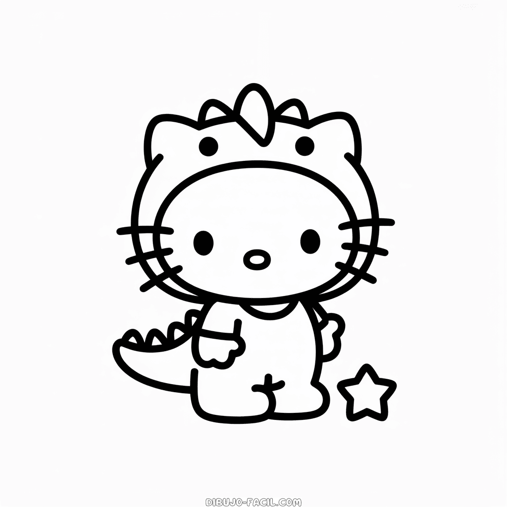 Dibujo Fácil de Hello Kitty en Disfraz de Dinosaurio