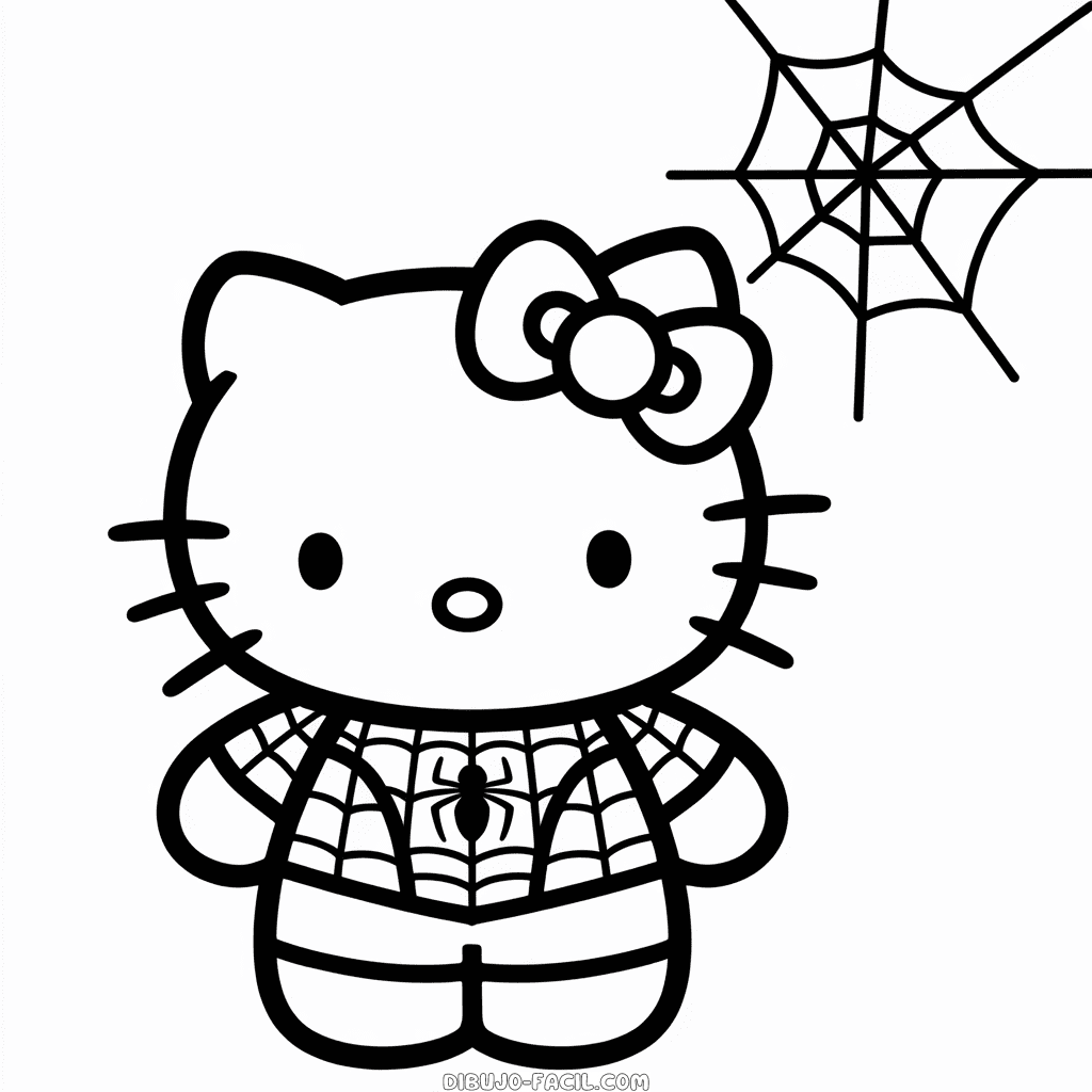 Dibujo Fácil de Hello Kitty en el Disfraz de Spider-man