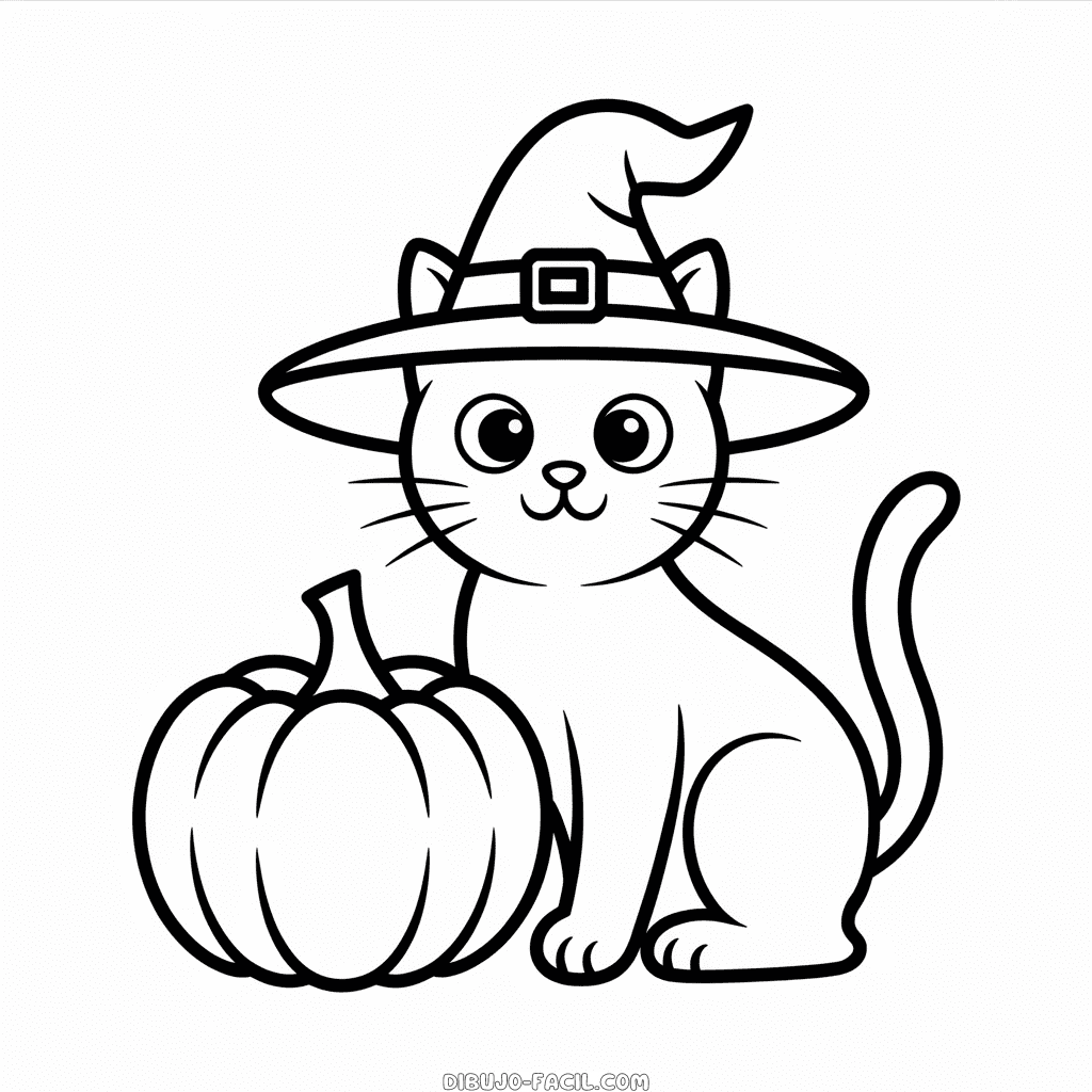 Dibujo Fácil de Lindo Gato Negro de Halloween