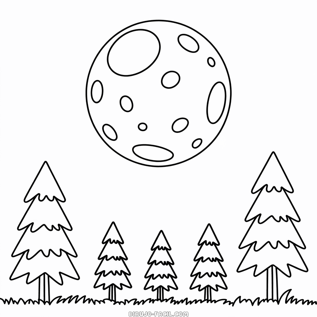 Dibujo Fácil de Luna en Otoño