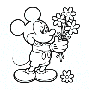 Dibujo Fácil de Mickey Sosteniendo Flores