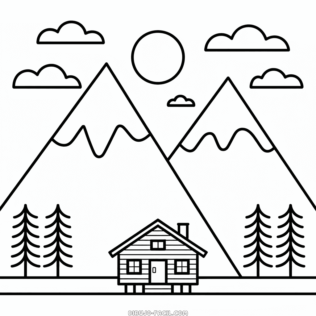 Dibujo Fácil de Montañas en Otoño