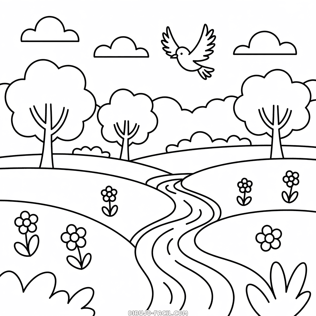 Dibujo Fácil de Naturaleza en Otoño