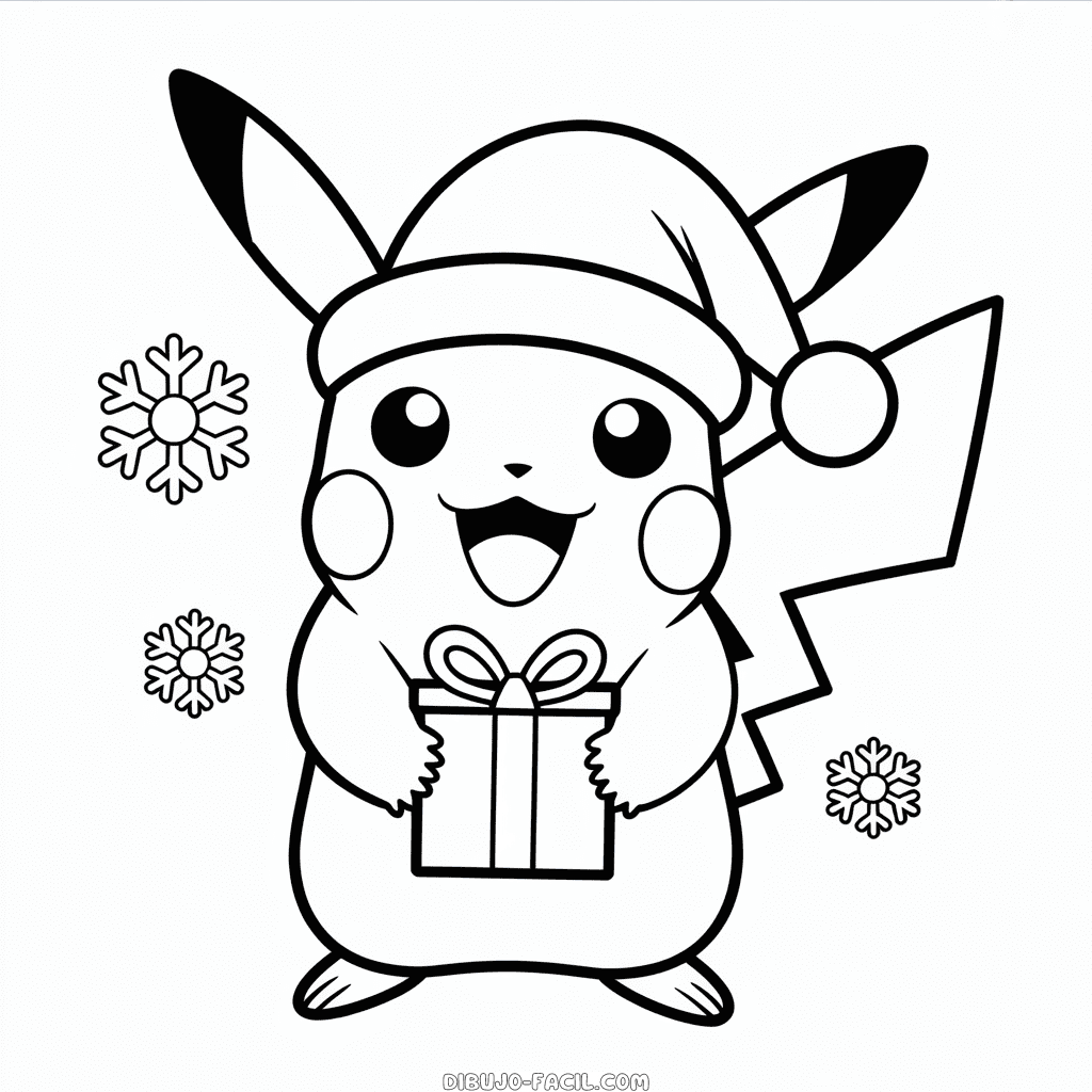 Dibujo Fácil de Navidad de Pikachu