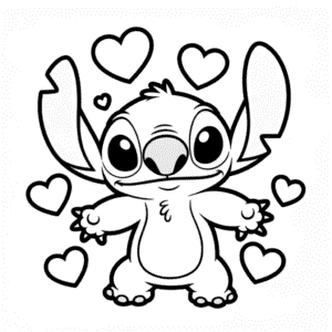 Dibujo Fácil de Stitch con Corazones