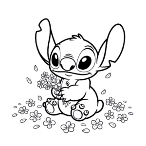 Dibujo Fácil de Stitch con flores