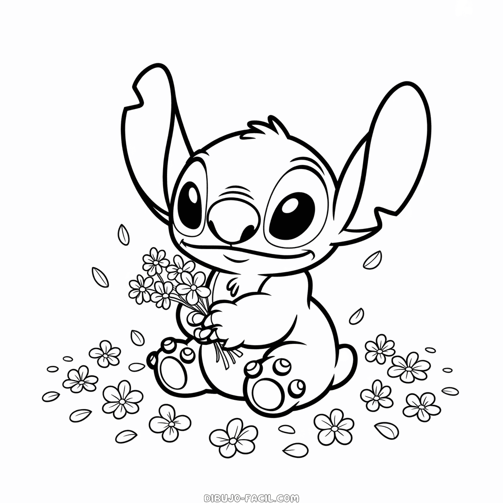 Dibujo Fácil de Stitch con flores