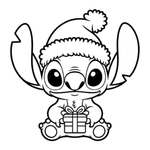 Dibujo Fácil de Stitch con Gorro de Navidad