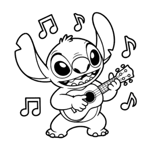 Dibujo Fácil de Stitch Tocando la Guitarra
