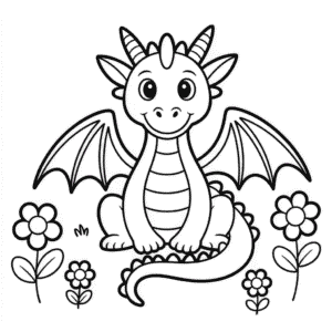 Dibujo Fácil de Dragón con Flores