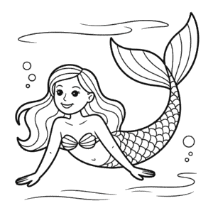 Dibujo Fácil de Sirena Nadando Bajo el Agua